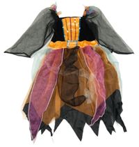 Černo-oranžovo-růžové sametovo/tyové šaty s flitry 