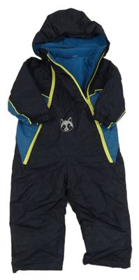 Tmavomodro-petrolejová šusťáková zimní kombinéza s mývalem a kapucí Lupilu