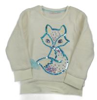 Bílá chlupatá mikina s liškou a flitry 