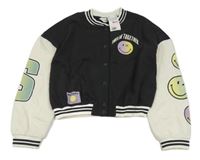 Nové - Tmavošedo-smetanová baseballová crop mikina se smajlíky H&M