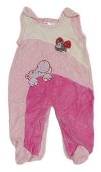 Světle-tmavorůžové sametové dupačky s hrošíkem 