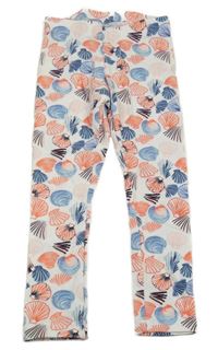 Bílo-korálovo-modré legíny s mušlemi Lupilu