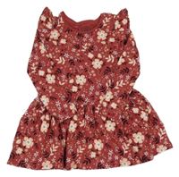 Mahagonové květované bavlněné šaty s volánky C&A