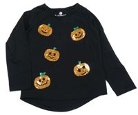 Černé triko s dýněmi z flitrů Nutmeg