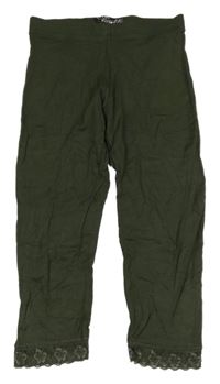 Khaki capri legíny s krajkou Bershka