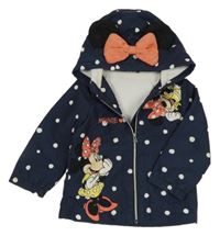 Tmavomodrá šusťáková puntíkatá jarní bunda s Minnie Disney
