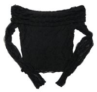 Nové - Černé krajkové crop triko s lodičkovým výstřihem New Look