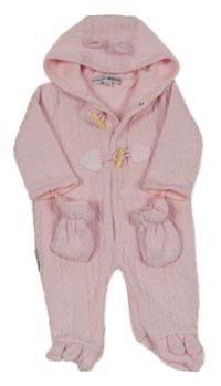 Světlerůžová pletená podšitá kombinéza s kapucí + rukavice Nursery time