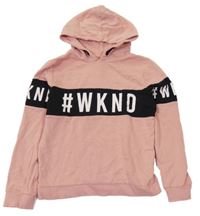 Růžovo-černá mikina s nápisem a kapucí C&A