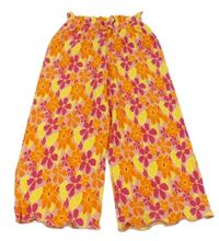 Broskvové žebrované culottes kalhoty s kytičkami zn. Primark