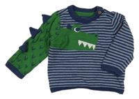 Tmavomodro-světlemodrý pruhovaný svetr s krokodýlem Mothercare