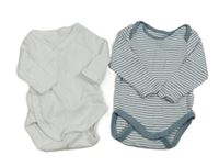 2x - Bílé body + bílo-modré pruhované body 