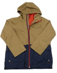 Béžovo-tmavomodrá funkční šusťáková jarní bunda s kapucí Decathlon