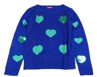 Kobaltově modrý svetr se srdíčky a flitry Yd. 
