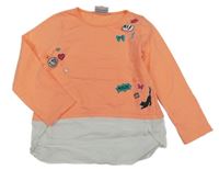 Oranžové triko s obrázky a bílou halenkovou vsadkou Topolino 