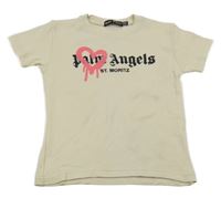 Béžové tričko s nápisem a srdíčkem Palm Angels