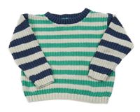 Béžovo-zeleno-tmavomodrý pruhovaný svetr M&S