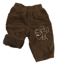 Hnědé manšestrové zateplené kalhoty s pejskem