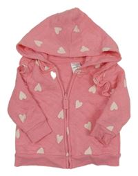 Růžová propínací prošívaná mikina se srdíčky a kapucí Carter´s 