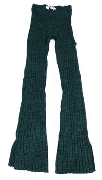 Zeleno-černé melírované žebrované flare kalhoty H&M