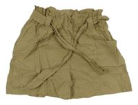 Béžové plátěné sukňové kraťasy s páskem Defacto 