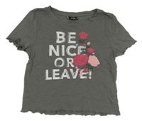 Šedé crop tričko s nápisem Page one young