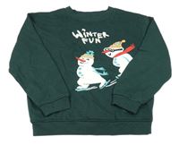 Tmavozelená mikina se sněhuláky Primark