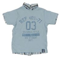 Světlemodré tričko s nápisem a všitou košilí C&A