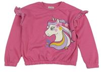 Růžová mikina s jednorožcem a volánky C&A