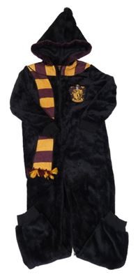 Černá chlupatá kombinéza Harry Potter s kapucí