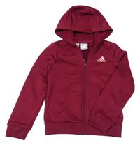 Vínová propínací sportovní mikina s logem a kapucí Adidas