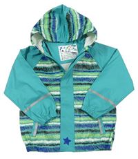 Modrozeleno-pruhovaná/vzorovaná nepromokavá bunda s hvězdičkami a kapucí lupilu