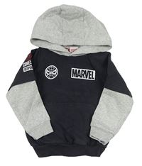 Tmavošedo-světlešedá melírovaná mikina se Spider-manem a kapsou a kapucí MARVEL