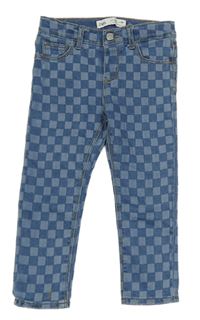 Modro-světlemodré kostkované skinny teplákové rifle ZARA