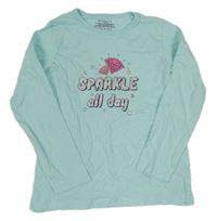 Pomněnkové triko s nápisy a drahokamy PRIMARK