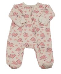 Světlerůžová žebrovaná tepláková vyteplená kombinéza se srdíčky zn. Matalan