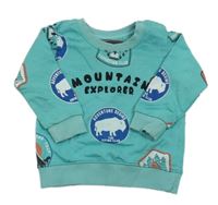 Jadeitová mikina s nápisy a zvířátky a stromy max