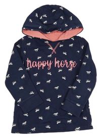 Tmavomodrá melírovaná mikina s koníky a nápisem a kapucí Topolino