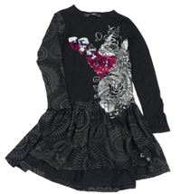 Černé šaty se srdíčky z flitrů a mandalou Desigual