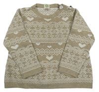 Kávový melírovaný vzorovaný svetr se srdíčky ALANA