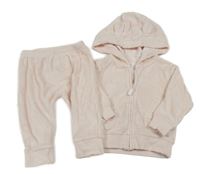 2Set - Světlerůžová froté propínací mikina s kapucí s oušky + turecké tepláky s medvídkem carter's