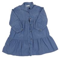 Modré manšestrové propínací šaty s límečkem ZARA