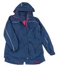 Tmavomodrá šusťáková jarní parka s odepínací kapucí TCM