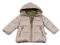 Pudrová prošívaná šusťáková zimní bunda s kapucí Benetton