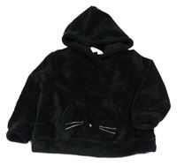 Černá plyšová mikina s kočičkou/kapsou a kapucí H&M
