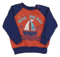 Červeno-tmavomodrá mikina s lodičkou a číslem a nápisem George