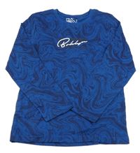 Safírovo-tmavomodré batikované triko s nápisem 