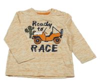 Oranžovo-bílé melírované triko s jeepem a kaktusem a nápisy Topomini