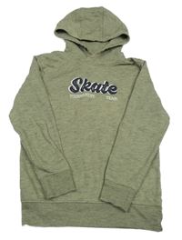 Světlekhaki-černá melírovaná mikina s nápisy a kapucí YIGGA