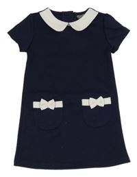 Tmavomodré šaty s mašličkami a bílým límečkem PRIMARK